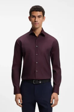 Regular-fit shirt in easy-iron stretch-cotton dobby