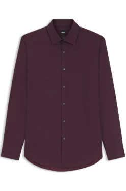 Regular-fit shirt in easy-iron stretch-cotton dobby