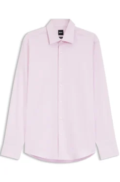 Regular-fit shirt in easy-iron stretch-cotton dobby