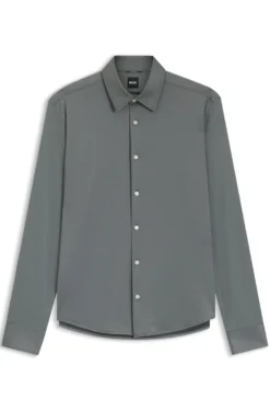 Regular-fit shirt in performance-stretch Oxford jersey