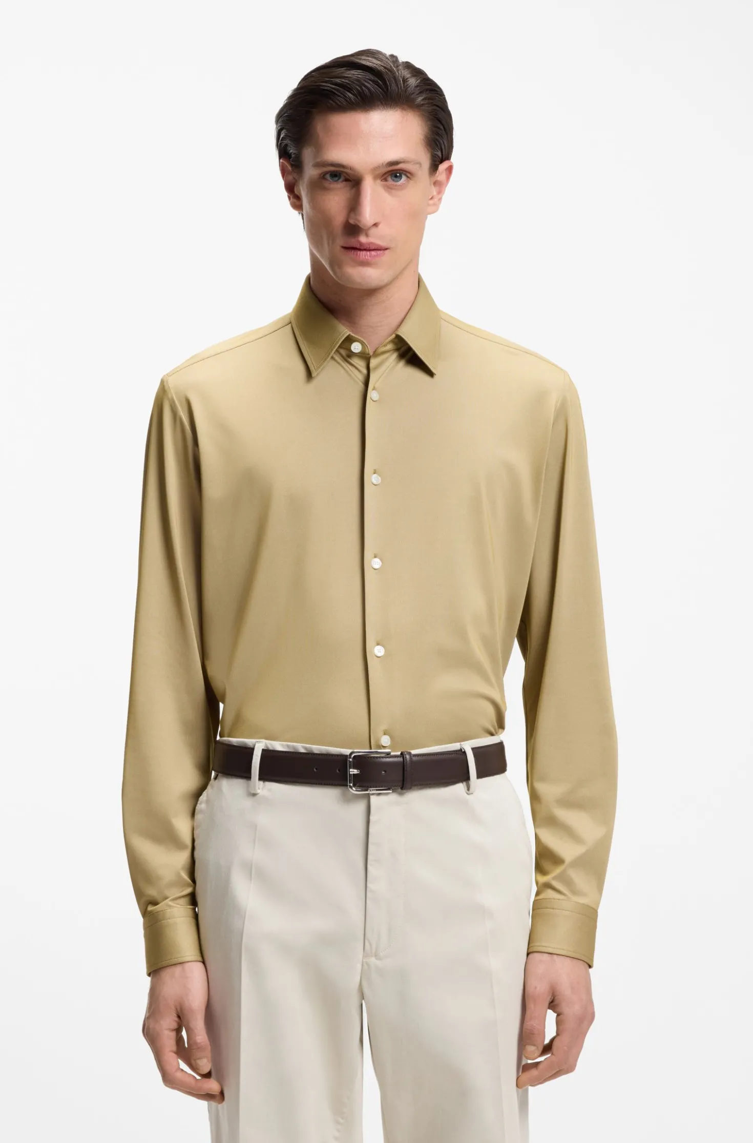 Regular-fit shirt in performance-stretch Oxford jersey