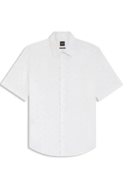 Regular-fit shirt in printed cotton poplin