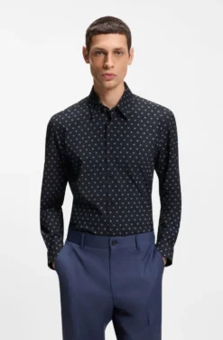 Regular-fit shirt in printed performance-stretch jersey