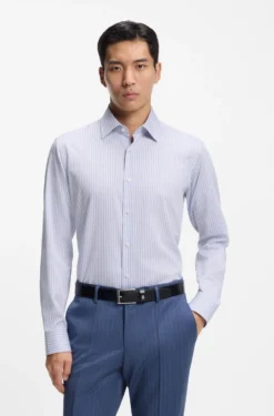 Regular-fit shirt in striped easy-iron cotton