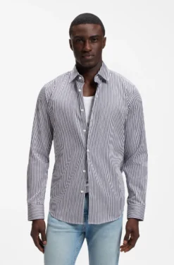 Regular-fit shirt in striped easy-iron cotton