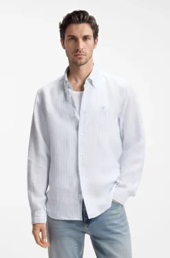 Regular-fit shirt in striped linen