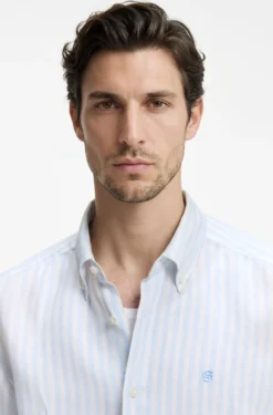 Regular-fit shirt in striped linen