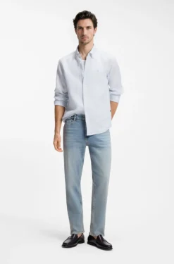 Regular-fit shirt in striped linen