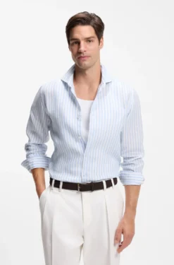 Regular-fit shirt in striped linen