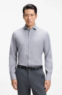 Regular-fit shirt in structured stretch cotton