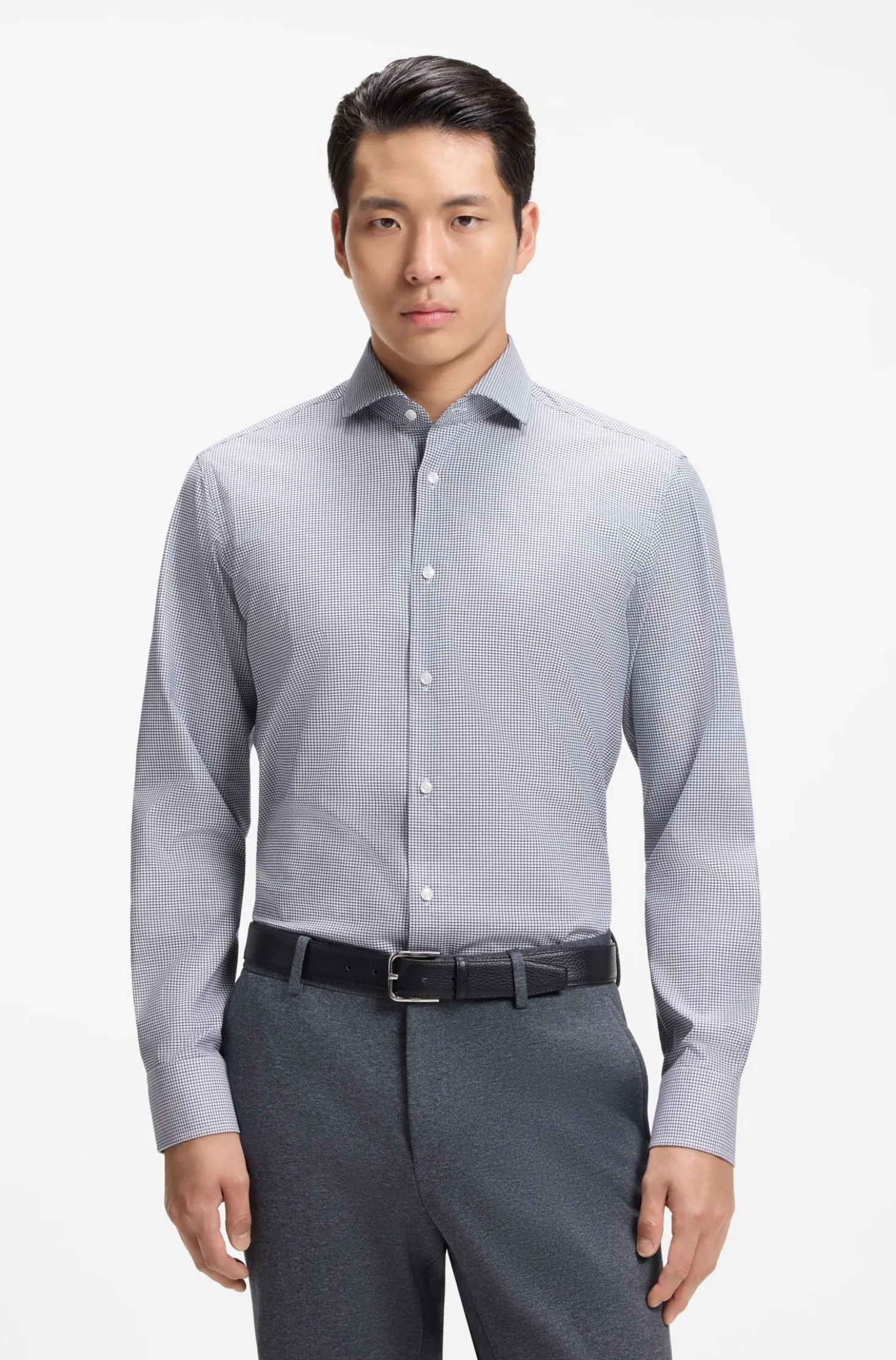 Regular-fit shirt in structured stretch cotton