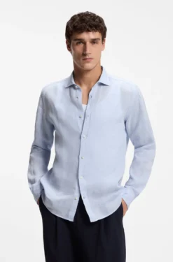 Regular-fit shirt in washed linen