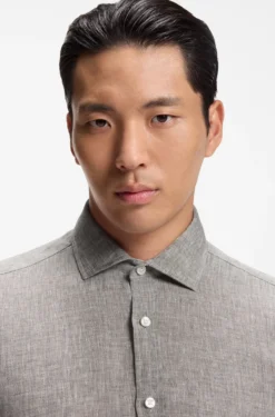 Regular-fit shirt in washed linen