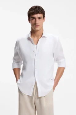 Regular-fit shirt in washed linen
