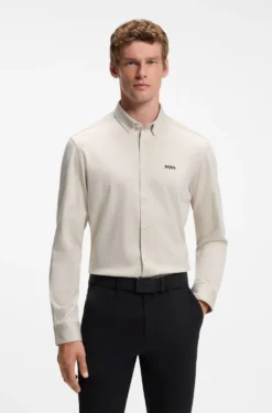 Regular-fit stretch jersey shirt with logo