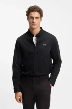 Regular-fit stretch jersey shirt with logo