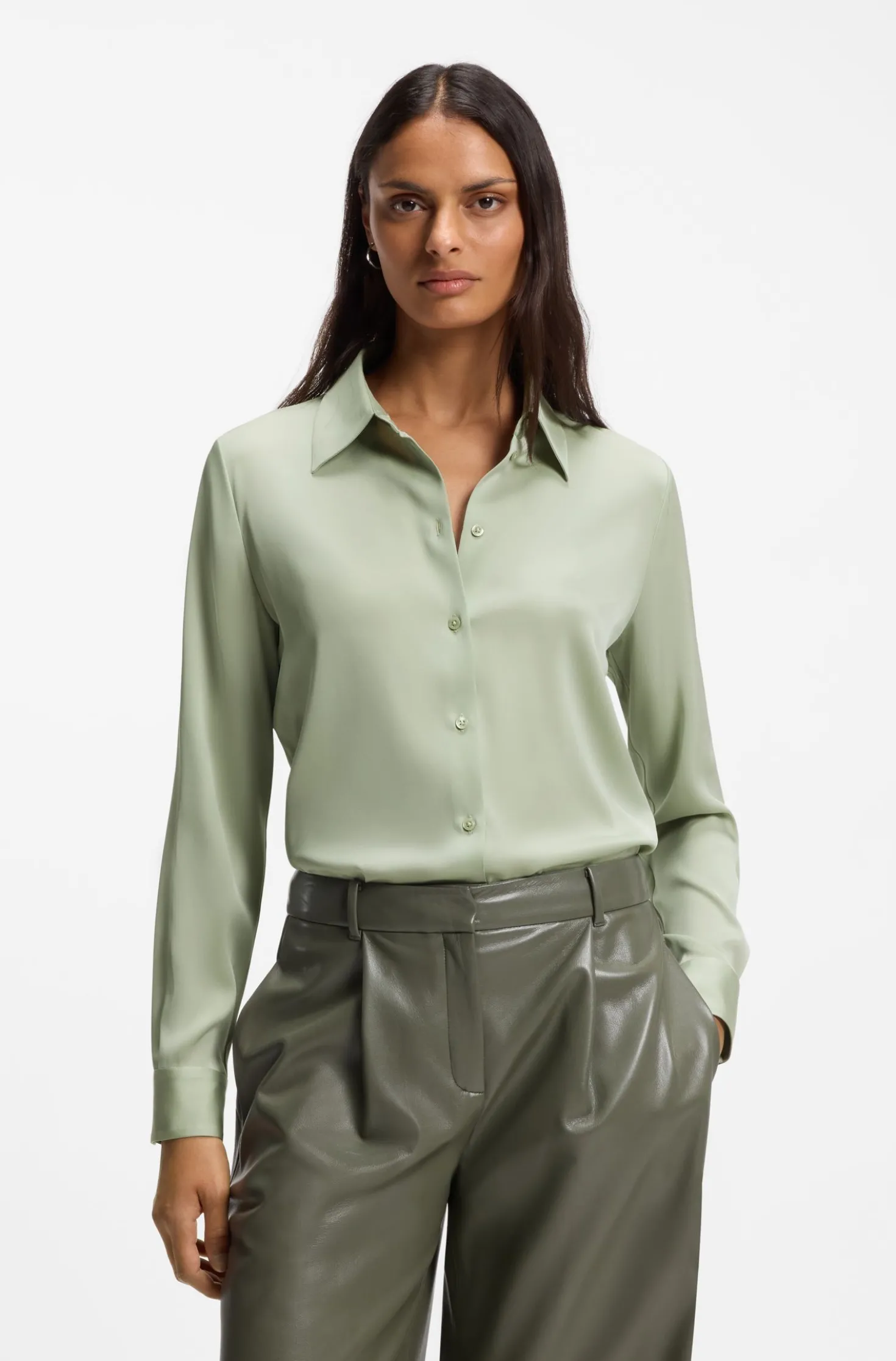 Regular-fit tailored blouse in stretch silk