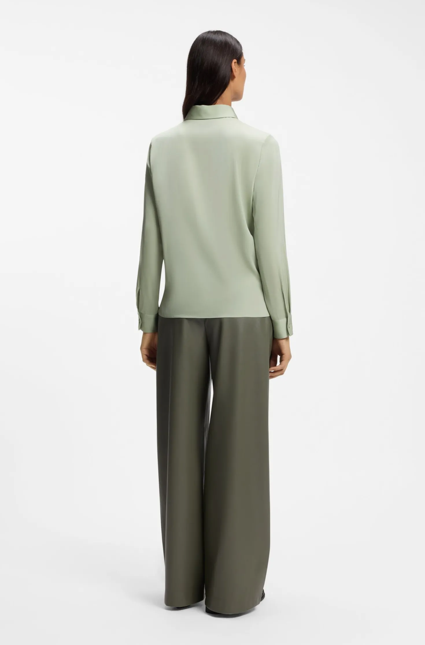 Regular-fit tailored blouse in stretch silk