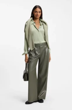 Regular-fit tailored blouse in stretch silk