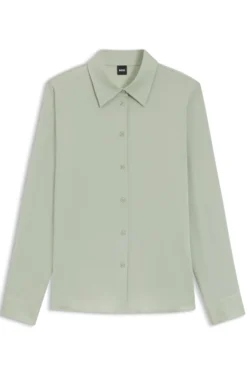 Regular-fit tailored blouse in stretch silk