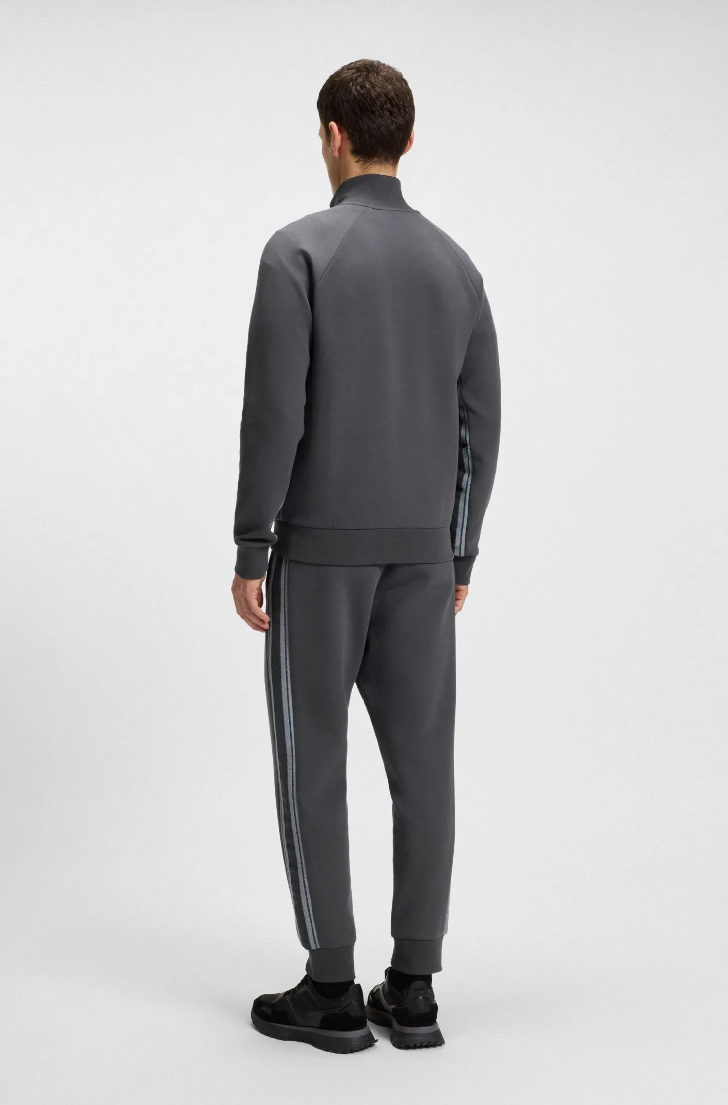 Regular-fit tracksuit set in stretch cotton with striped trims