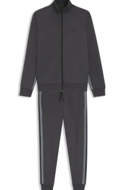 Regular-fit tracksuit set in stretch cotton with striped trims