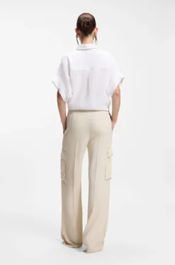Regular-fit trousers in crepe with cargo pockets