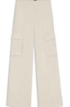 Regular-fit trousers in crepe with cargo pockets