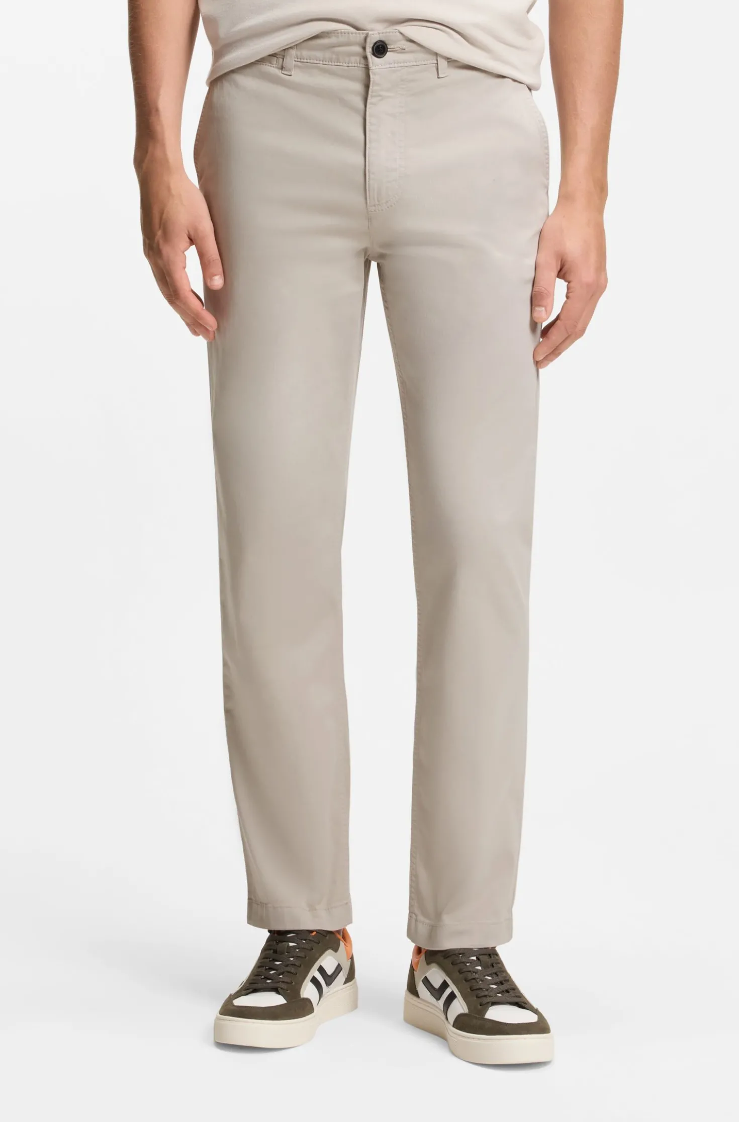 Regular-fit trousers in stretch-cotton satin