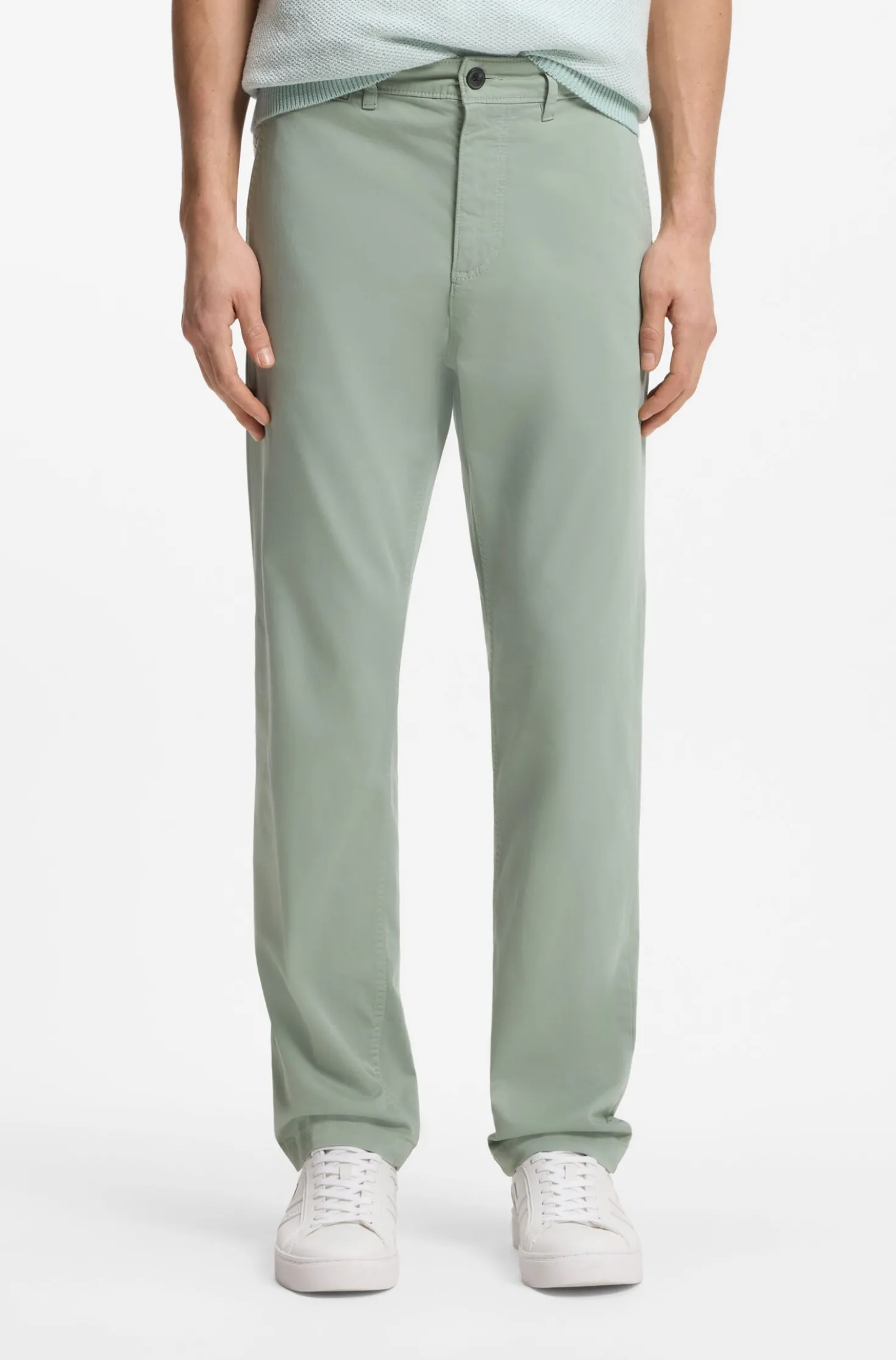 Regular-fit trousers in stretch-cotton satin