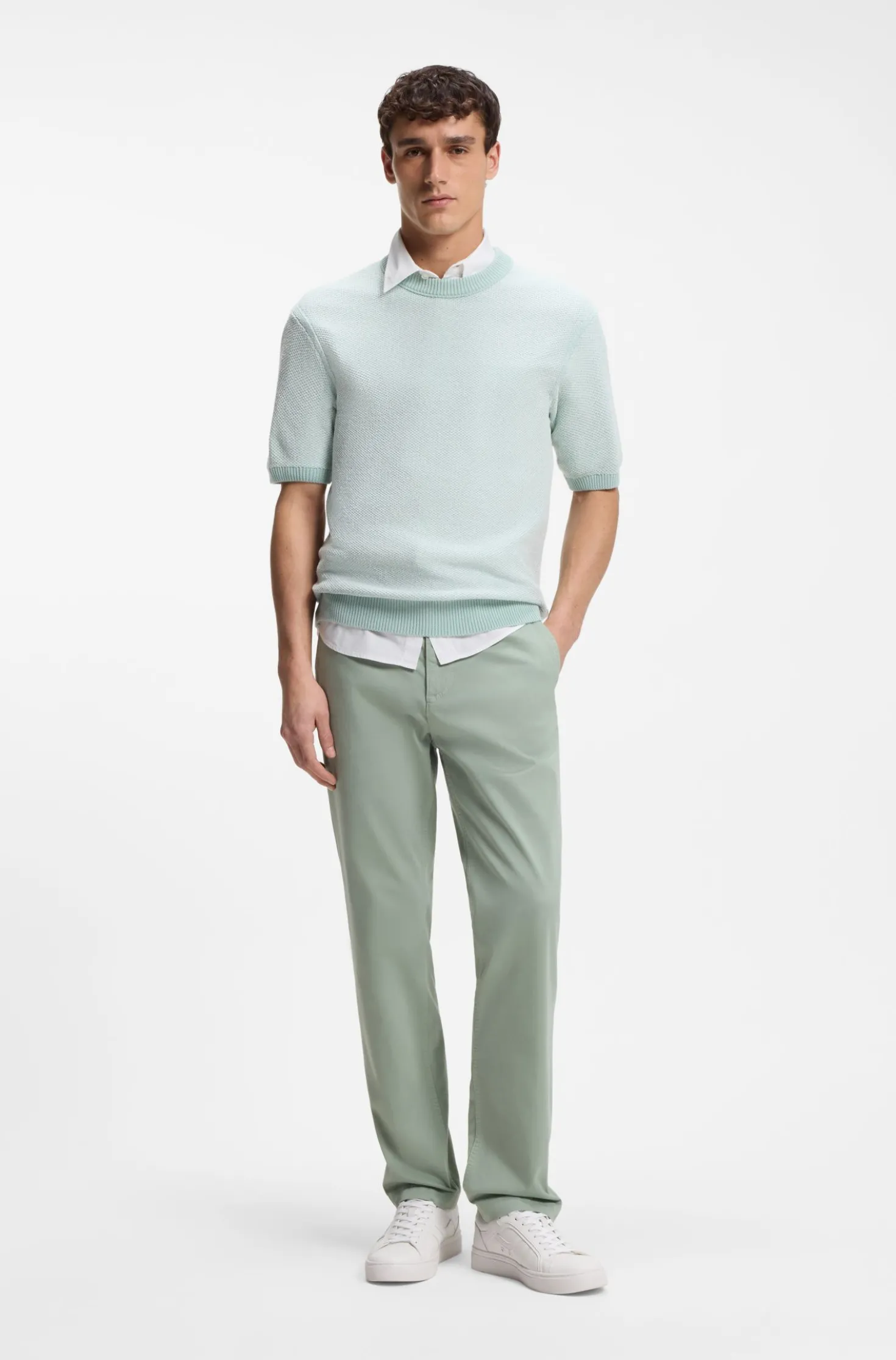 Regular-fit trousers in stretch-cotton satin
