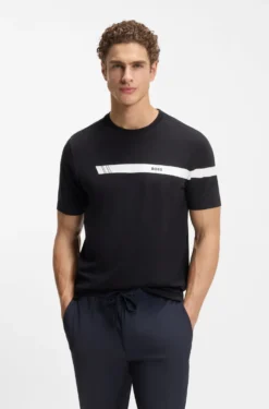 Regular-fit T-shirt in stretch cotton with logo stripe