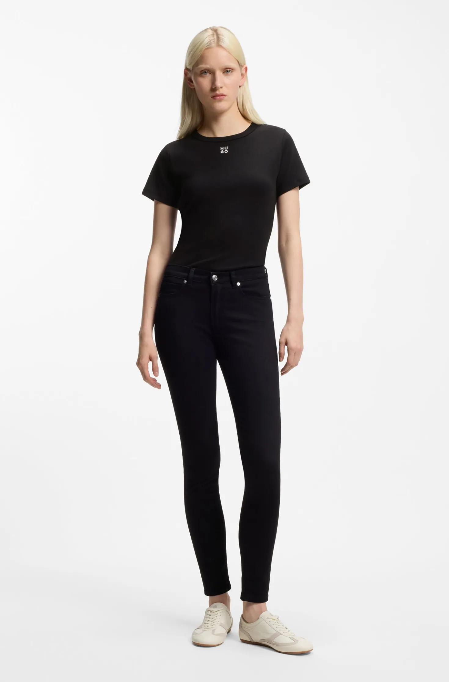 Regular-fit T-shirt with stacked-logo embroidery