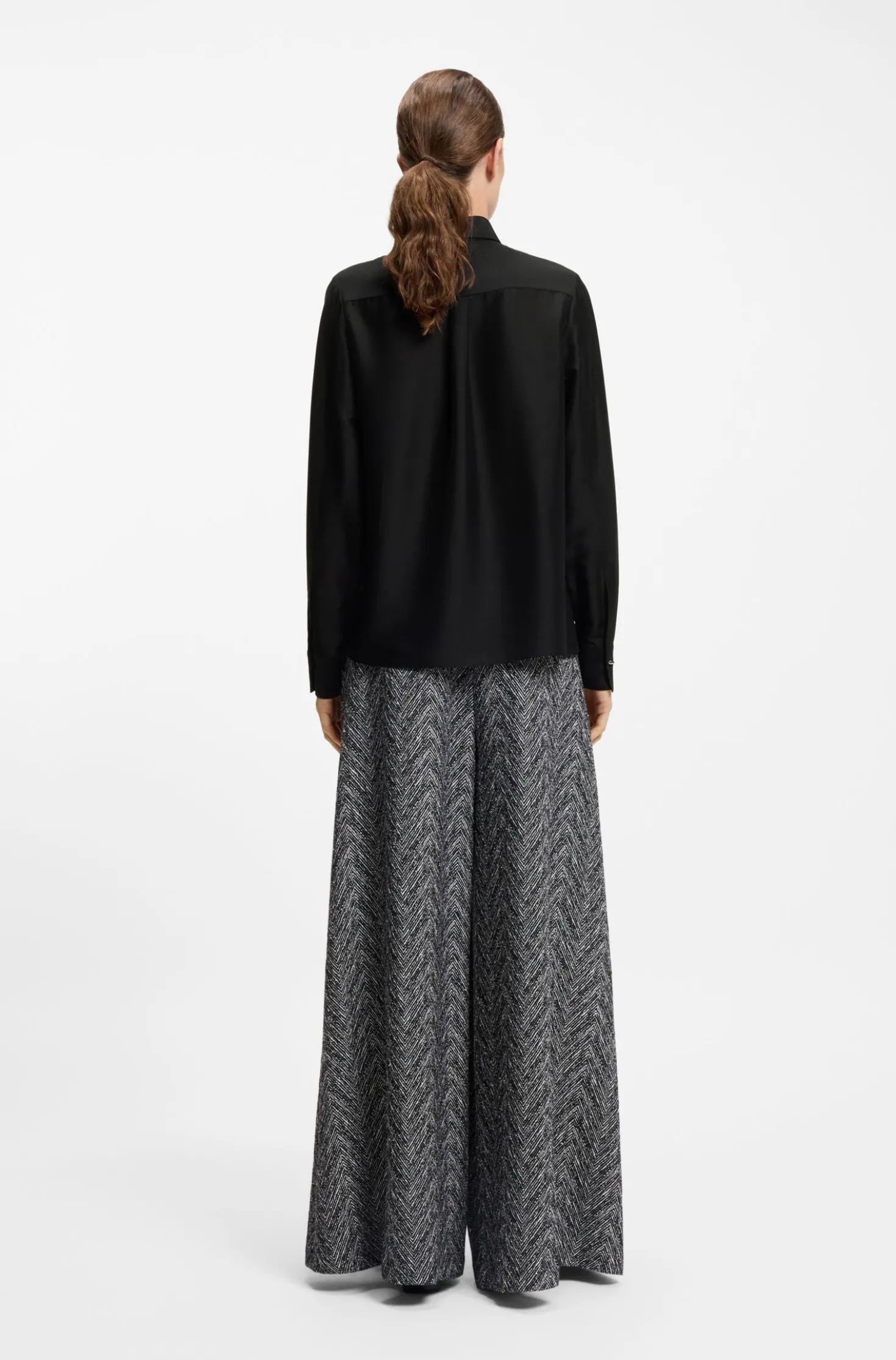 Regular-fit tuxedo-inspired blouse with pintuck pleats