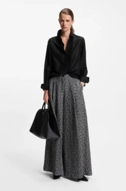 Regular-fit tuxedo-inspired blouse with pintuck pleats