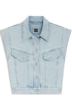Regular-fit vest in blue marbled denim