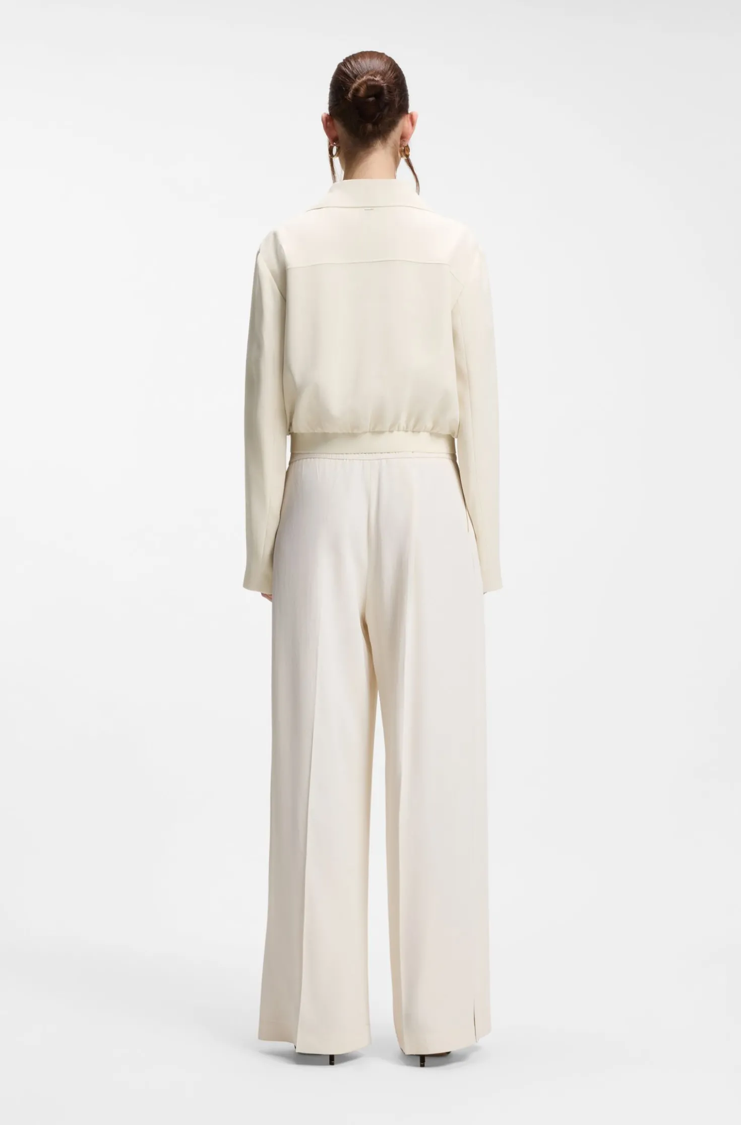 Regular-fit zip-up jacket in crepe fabric