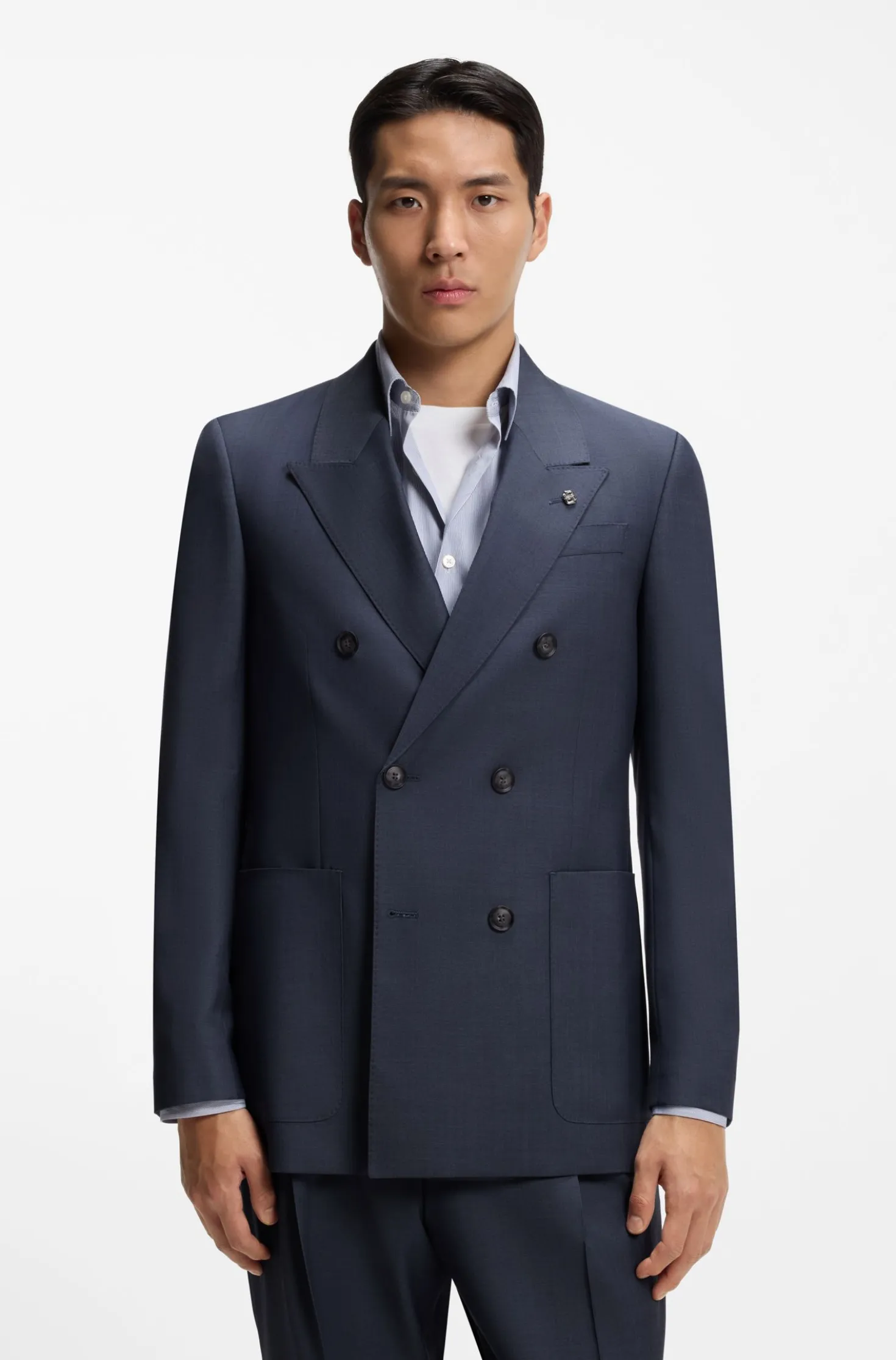 Relaxed-fit blazer in micro-patterned virgin wool