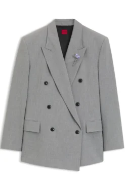 Relaxed-fit blazer with enamel flower brooch