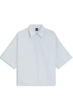 Relaxed-fit blouse in cotton poplin with point collar