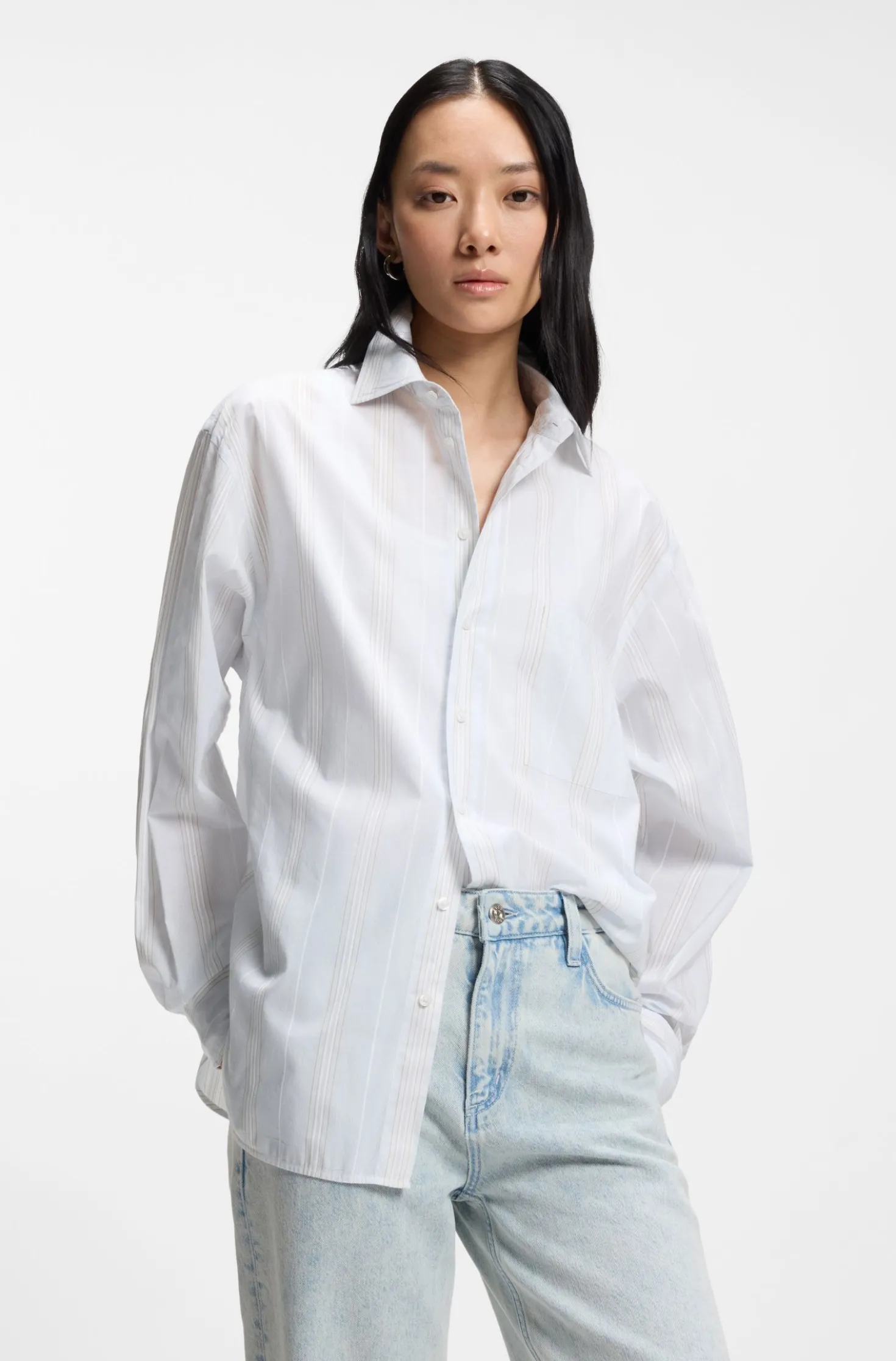 Relaxed-fit blouse in striped cotton canvas