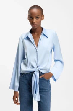 Relaxed-fit blouse with a tie-front feature