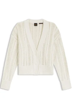 Relaxed-fit cardigan in a wave-structured cotton blend