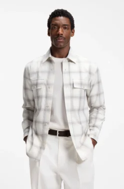 Relaxed-fit check shirt in virgin wool blend