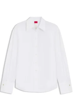 Relaxed-fit cotton blouse with stacked-logo cuff buttons