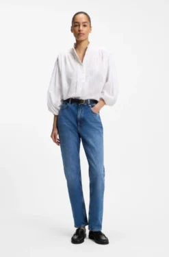Relaxed-fit cotton blouse with balloon sleeves