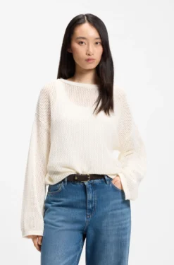 Relaxed-fit cotton sweater with mesh structure