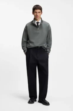 Relaxed-fit cotton sweatshirt with zip neck