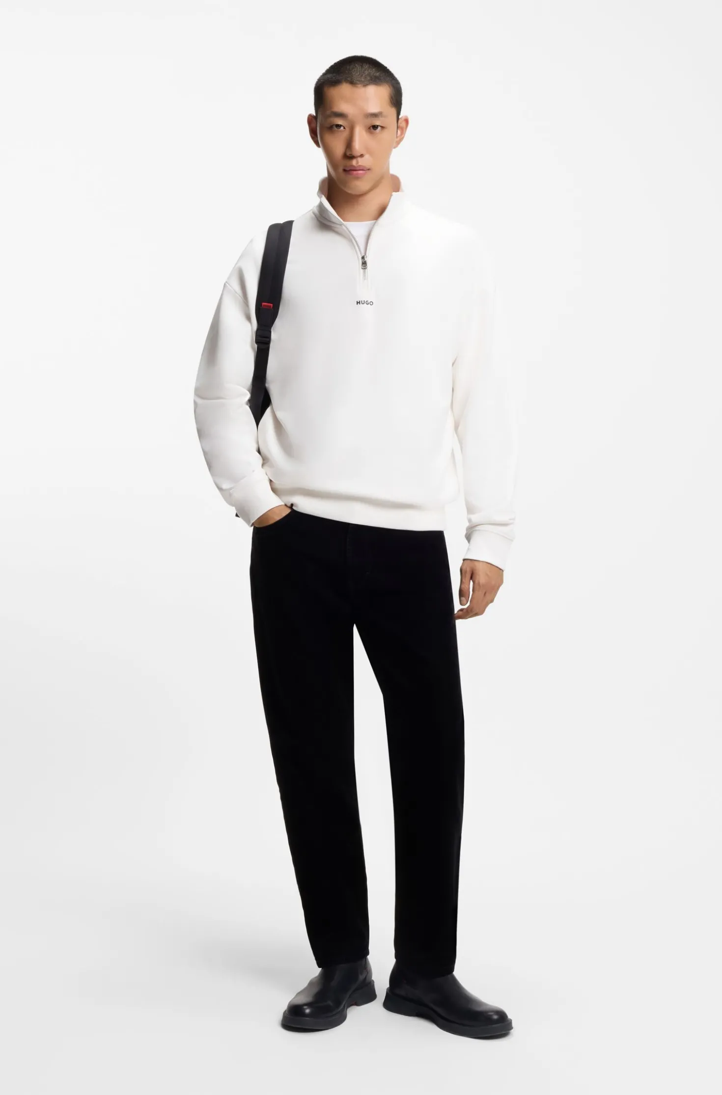 Relaxed-fit cotton sweatshirt with zip neck