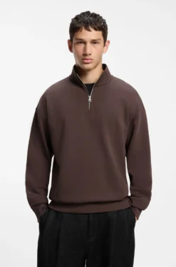 Relaxed-fit cotton sweatshirt with zip neck